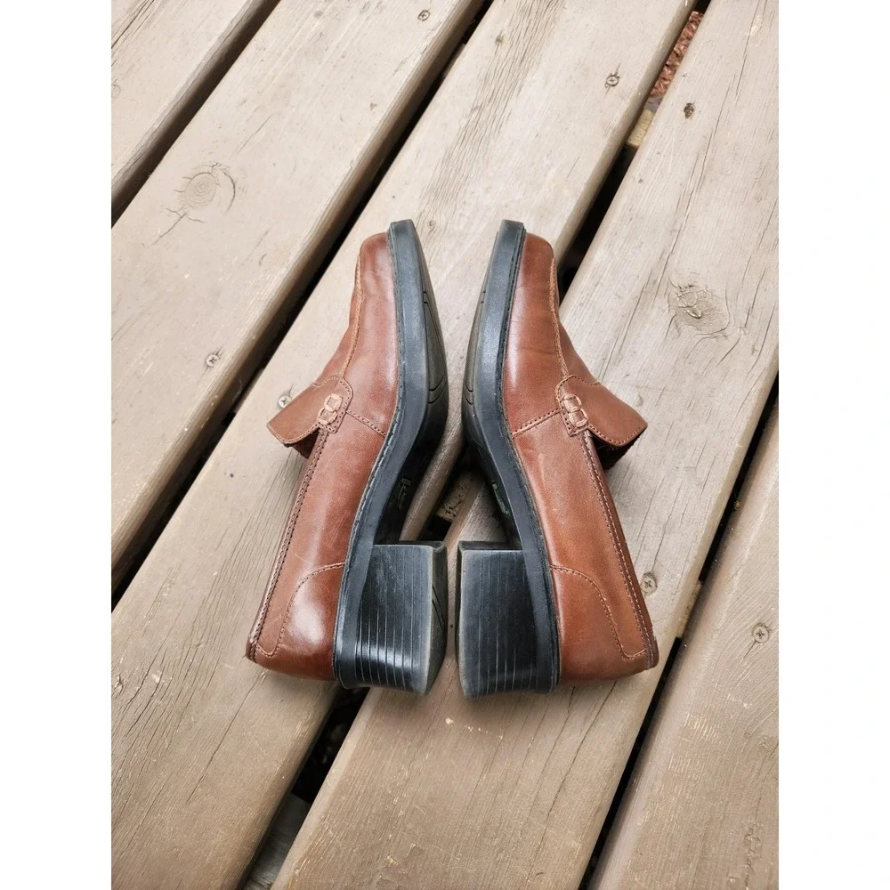 Vintage‎ 90s Y2K Thom McAn Loafers Brown Leather Square Toe Block Heel 6.5W